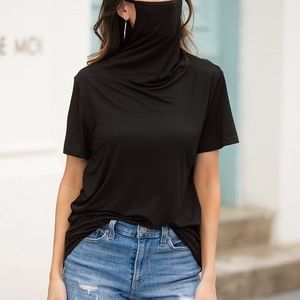 Women's Casual Loose Round Neck Short Sleeve Face mask Top Blouse T-shirt